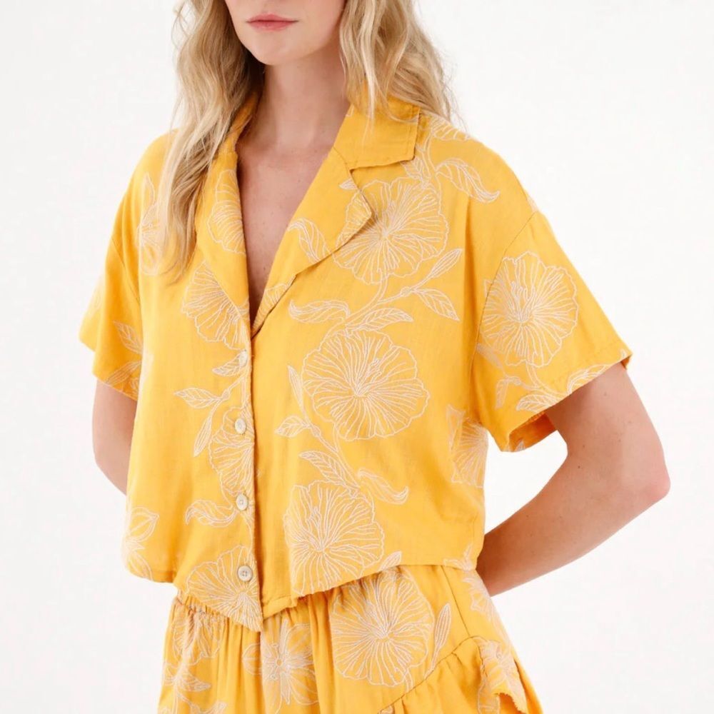 TNS Yellow Floral Button-Up Women's Top